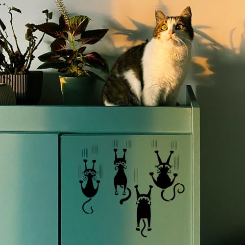 FINGERINSPIRE 5 PCS Peeking Cat Painting Stencil with 1 Pc Paint Brush Reusable 5 Styles Cat Pattern Painting Stencil Animal Cat Stencil for Painting on Wood Floor Wall Furniture DIY Home Decor