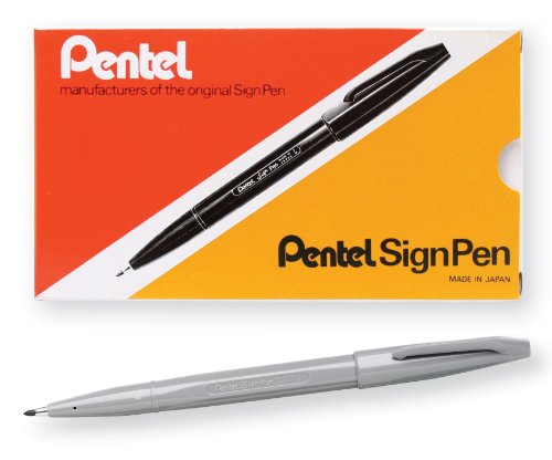 Pentel Sign Pen Fiber-Tipped Pen, Gray Ink, Box of 12 (S520-N) - color: Gray, size: 12 Count (Pack of 1)