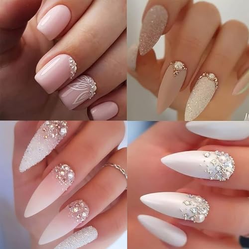Nail Art Pearls with Nail Rhinestones Glue Gel Flatback Pearls Nail Charms Luxurious Nail Supplies Accessories Gold Silver Nail Gems Jewelry Pearls for Women Nail Design - color: Colorful-01