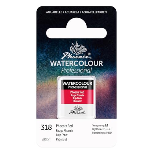 PHOENIX Professional Watercolor Paint - Single Watercolor Half Pan - Phoenix Red 318 - color: Phoenix Red, size: 1 Count (Pack of 1)