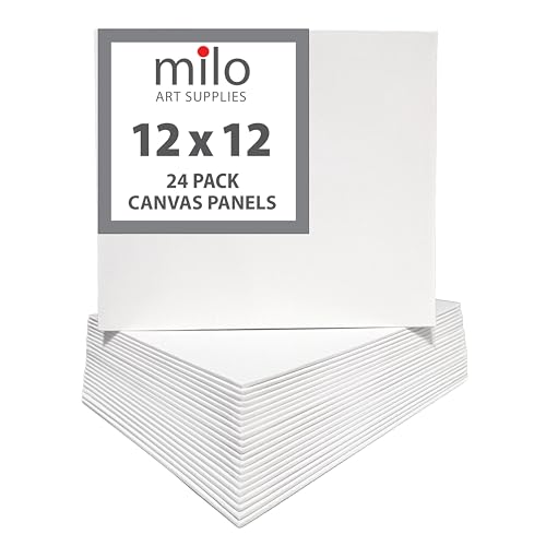 milo Canvas Panel Boards for Painting | 12x12 inches | 24 Pack of Flat Canvas Panels, Primed & Ready to Paint Art Supplies for Acrylic, Oil, Mixed Wet Media, & Pouring, Bulk Painting Party Pack - size: 12"x12" Pack of 24