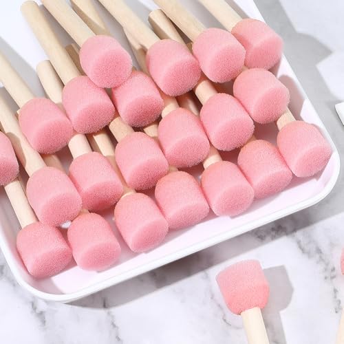 40Pcs 0.75 Inch Round Sponge Foam Brush Foam Stencil Brush Set with Wooden Handle Small Pink Stencil Stippling Painting Tools Decorating Paint Sponges for Staining Varnishes DIY Crafts Adult - style: Style 2