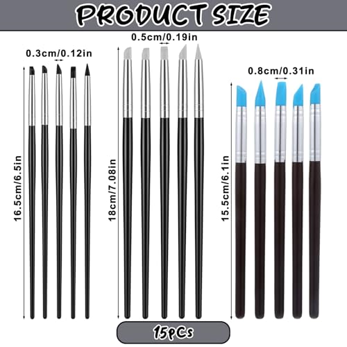 15 Pack Silicone Paint Brushes for Crafts, Rubber Tip Silicone Brushes for Resin Clay Sculpting Tools Modeling Dotting Tool Pottery Craft Use for DIY Handicraft, Head Rubber Paint Pens, 5 Shapes Head