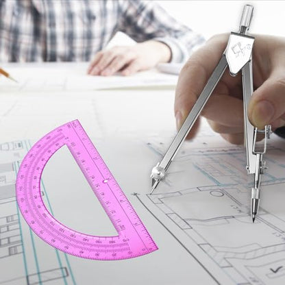 Students Geometry Math Set, Drawing Compass and 6 Inch Transparent Swing arm Protractor 180 Degree Math Protractor (Pink) - color: Pink