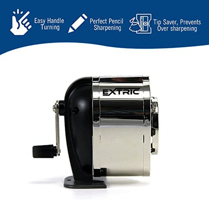 EXTRIC Pencil Sharpener Manual Desktop & Wall Mount Hand Crank Sharpeners | Works for Desktop and Wall Mount, Heavy Duty Metal Hand Crank Pencil Sharpener, 8 Size Holes for Classroom Use