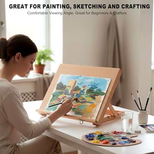 16.5"x12" Beechwood Tabletop Easel with Paint and Sketch Papers,Mask Tape | Portable Adjustable Art Easel with Detachable Strap, Drawing Board for Painting, Sketching and Diamond Art - style: A3
