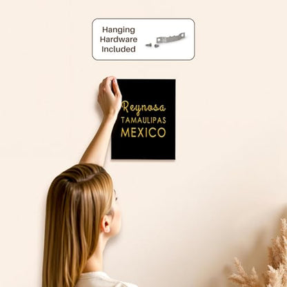 3dRose Reynosa, Tamaulipas, Mexico, Yellow text on black. Patriot home town Museum Grade Canvas Wrap 8x10 - size: 8"L x 10"W