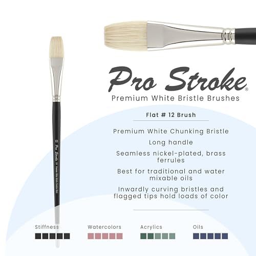 Creative Mark Pro Stroke Premium White Chungking Hog Bristle Artist Paint Brush - Flat # 12 - Natural Bristle Brush w/Great Control Suitable for Oils, Watercolors, Acrylics, Alkyds, Caseins - size: 12
