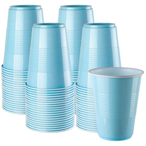 Disposable Plastic Cups, Light Blue Cups, 16 Ounce Plastic Party Cups, Strong and Sturdy Disposable Cups for Party, Wedding, Christmas, Halloween Party Cup, 100 Pack (Light Blue, 16OZ) - color: Light Blue, size: 16OZ
