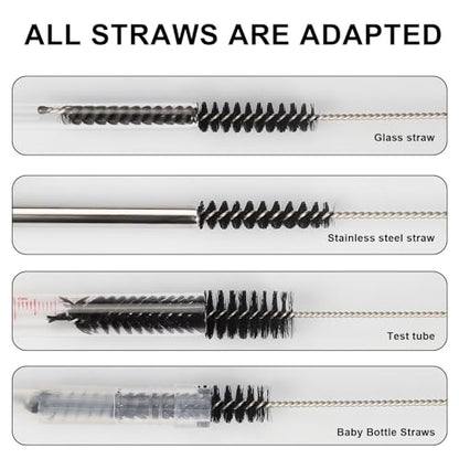 Ixiaoyoo 12 Pcs Straw Cleaner Brushes Set, 8.2 Inch Nylon Cleaning Brush | Black Tube Cleaner Brushes for Tumbler, Sippy Cup, Water Bottles, Hummingbird Feeders, Pipes, Sink Drain & Pet Waterers - color: 8.2 Inch Black Cleaning Brushes