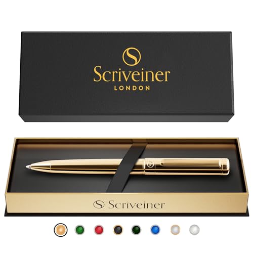 Scriveiner Gold Ballpoint Pen - Stunning Luxury Pen, Real Gold Plating, Schmidt Black Refill, Best Ball Pen Gift Set for Men & Women, Professional Executive Office, Nice Fancy Designer Pens - color: 3. Gold