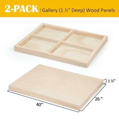 2 Pack Unfinished Wooden Canvas Panels, 26x40 Gallery Birch Wood Panels Kit, 1 1/2" Deep Art Cradle Boards for Acrylic Painting, Pouring and Burning - size: 26*40 2 Pack