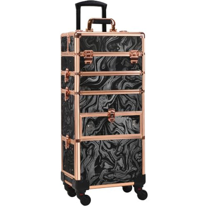 Somduy Rolling Makeup Case with Drawer, Makeup Train Case, Cosmetology Case on Wheels for Salon Barber, Rose Gold Black - color: Rose Gold Black