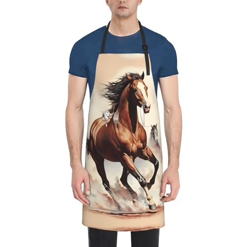 Prancing Brown Horse Heavy Duty Waterproof Apron with Pockets for AdultsResistant Grilling, Gardening, Painting - color: Prancing Brown Horse