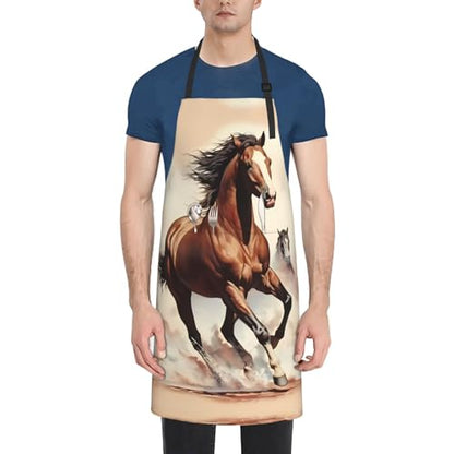 Prancing Brown Horse Heavy Duty Waterproof Apron with Pockets for AdultsResistant Grilling, Gardening, Painting - color: Prancing Brown Horse