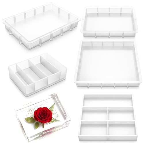 5Pcs Epoxy Resin Molds Set, Large Silicone Casting Molds for Resin, Square & Rectangular Shapes for DIY Art, Flower Preservation, Candle Making, Home Décor, Wedding Keepsakes