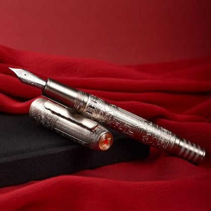 Hongdian 100 Silver Steel Piston Fountain Pen, Iridium Extra Fine Nib Calligraphy, Smooth Writing Pens, Nice Writing Pen for Men & Women - color: Silver-100, style: Extra Fine Point