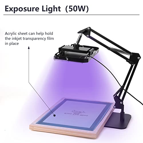 Caydo 54 Pieces Screen Printing Kit with 50W LED UV Exposure Screen Printing Light, 6 Color Screen Printing Ink, Screen Printing Photo Emulsion, Emulsion Scoop Coater, Instructions