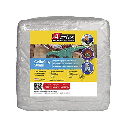 Activa CelluClay Instant Paper Mâché, White, 2lb (900g) | Super Fine Sculpting & Texturing Material for Arts & Crafts - size: 2 pound