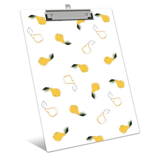Cute Clipboard, Yellow Pear ClipBoards with Low Profile Clip for Teachers Nurses Students, Fashion ClipBoards Suitable for School Office, 12.6 x 9 Inch Size - C04 - style: Pear