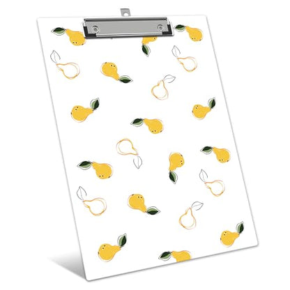 Cute Clipboard, Yellow Pear ClipBoards with Low Profile Clip for Teachers Nurses Students, Fashion ClipBoards Suitable for School Office, 12.6 x 9 Inch Size - C04 - style: Pear
