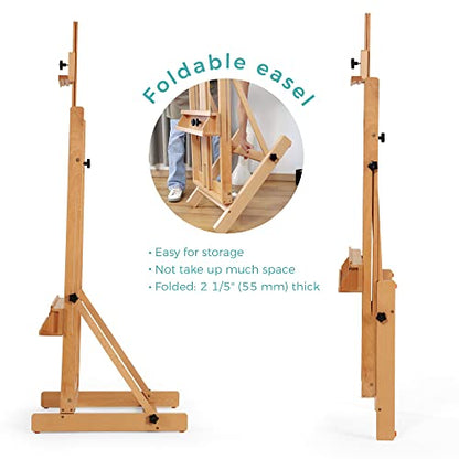 VISWIN Large H-Frame Easel for Painting 53"-91" H, Adjustable Solid Beech Wood Heavy Duty Easel Stand with Storage Tray, Hold Canvas up to 78", Art Easel for Adults, Artists - Natural - color: Natural