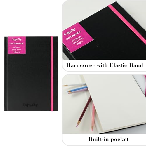 CuppaClip Sketch Book Hardcover Drawing Pad 300GSM Acid-Free Paper Spiral Bound Sketchbook 50 Sheets/100 Pages Art Supplies (Hardcover, 8.3x11.8in) - color: Hardcover, size: 8.3x11.8in
