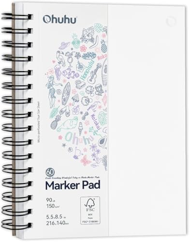 Ohuhu Double-Sided Marker Pads Art Sketchbook Bleedproof - 5.5"x8.5" Small Paper Size - 90 LB/150 GSM Smooth Drawing Paper - 60 Sheets/120 Pages, Spiral Bound Sketching Book for Alcohol Markers Paints - size: 5.5" x 8.5"