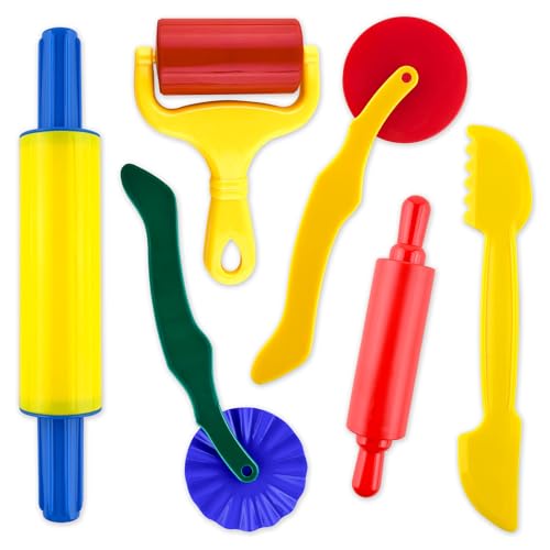 Clay and Dough Tools 6 Pieces Basic Dough Tool Set for Kids, Variety of Rolling Pins, Rollers, Cutters - color: TTZ