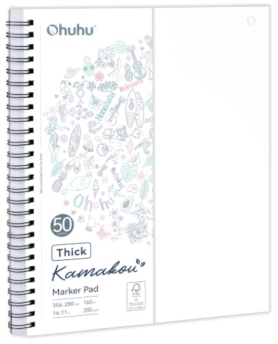 Ohuhu Double-Sided Marker Pad Sketchbook Bleedproof - 11"x14" Large Paper Size - 160 LB/280 GSM Heavyweight Smooth Drawing Paper - 50 Sheets/100 Pages - Spiral-Bound Sketch Book for Alcohol Markers - size: 11" x 14"