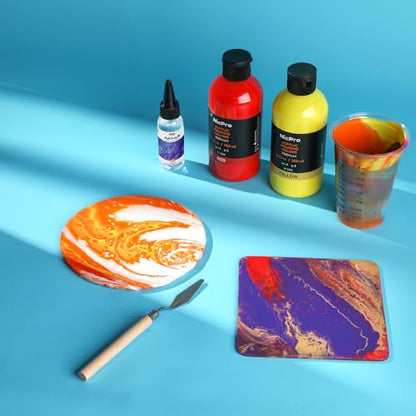 Nicpro 14 Colors 8.45oz Acrylic Pour Paint Supplies Kit, Large Volume Premixed High Flow Painting Bulk Set with Canvas, Wood Natural Slices, Pouring Oil, Tools Gloves, Strainer, Cups for Beginner DIY - color: 14 Colors