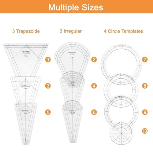 EEEKit 10 PCS Dresden Quilt Templates, Acrylic Quilting Template Ruler with Different Shapes, Triangle Rulers for Quilting and Sewing