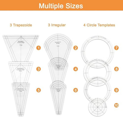 EEEKit 10 PCS Dresden Quilt Templates, Acrylic Quilting Template Ruler with Different Shapes, Triangle Rulers for Quilting and Sewing