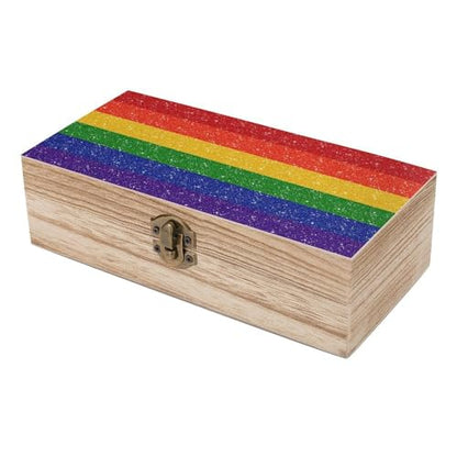 Rainbow Glitter Gay Pride Flag Jewelry Box Wooden Rustic Multi-Purpose Organizer with Front Clasp for Jewelry, Crafts, Accessories & Small Items - color: style-6
