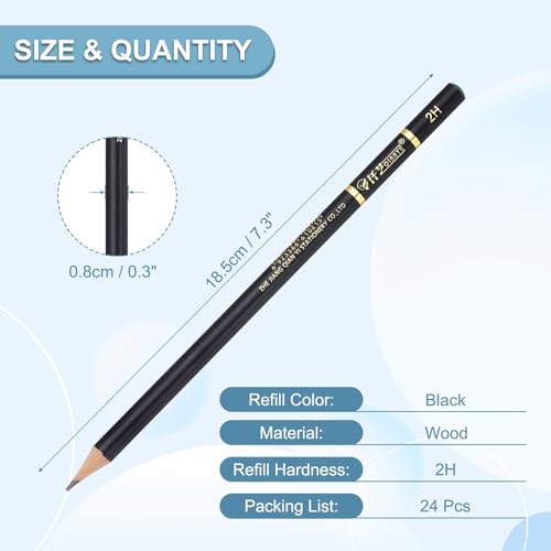 PATIKIL 24Pcs Drawing Pencils for Sketching, 2H Refill Sketch Pencils for Drawing, Graphite Art Pencil Set Professional Resistant Lead for Painting Shading Artist Office Supplies - size: 2H