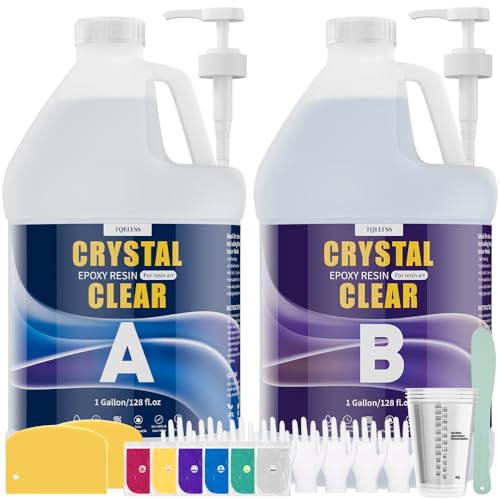 Epoxy Resin 2 Gallon, Crystal Clear Epoxy Resin Kit with Pumps, Self Leveling, Low Odor, High Gloss, No Yellowing Molding & Casting for Mold, Countertop, Table Top, DIY Art Crafts (1gal×2) - size: 2 gallon