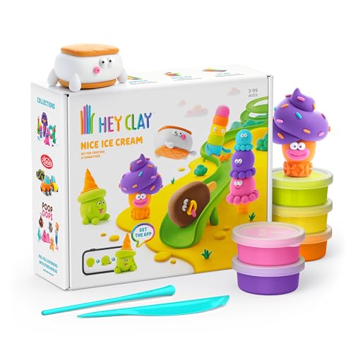Hey Clay 15 Cans Set - Colourful Modelling Kids Air-Dry Clay 15 Cans with Sculpting Tools and Fun Interactive Instructions for Children Age 3+ (Nice Ice Cream) - style: Nice Ice Cream