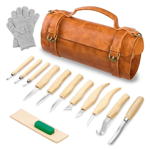 Wood Carving Kit Deluxe-Whittling Knife, Wood Carving Knife Set, Wood Whittling Kit for Beginners, Carving Knife Woodworking Wood Carving Tools Set with Large Leather Case (White) - color: white