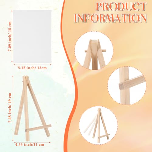 MotiMind 80 Pcs Mini Canvas and Easel Set for Painting Canvas Panels with Wooden Easels for Oil Acrylic Painting Mother's Day Birthday Party Favors(5 x 7 Inch) - size: 5 x 7 Inch
