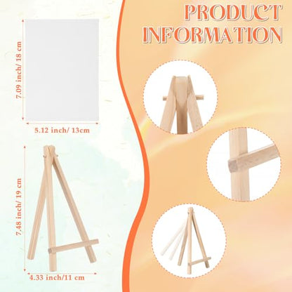 MotiMind 80 Pcs Mini Canvas and Easel Set for Painting Canvas Panels with Wooden Easels for Oil Acrylic Painting Mother's Day Birthday Party Favors(5 x 7 Inch) - size: 5 x 7 Inch
