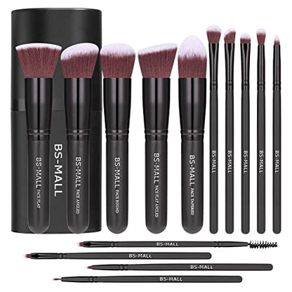 Makeup Brushes BS-MALL Premium Synthetic Foundation Powder Concealers Eye Shadows Makeup 14 Pcs Brush Set, Rose Golden, with Case (Black) - color: Black