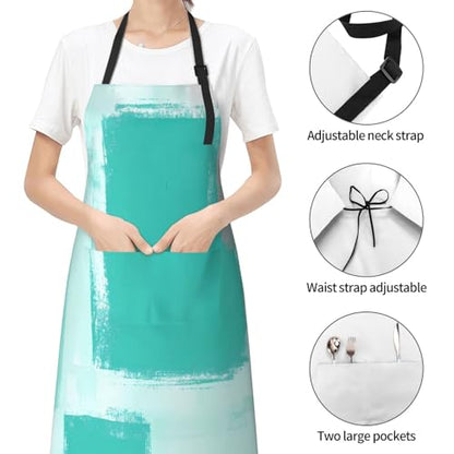 KKdskkds Tribal Boho Geometric Multi-Purpose Adjustable Waterproof Apron With Pocket For Men Women - color: Teal Grey Painting