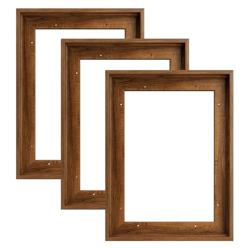 Floater Frame for 6x8 Canvas Paintings with 0.6-0.8” Deep, 3 Pack Square Canvas Floating Frame for Oil Paintings Art Prints Artwork, Horizontal or Vertical Display (Dark Brown) - color: Brown, size: 6x8"
