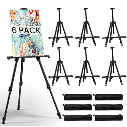 Art Easel for Painting and Display – 6pcs Adjustable Floor 66 Inch Folding Metal Easel Stand for Sign - Table Top Canvas Stand - Portable Drawing Paint Heavy Duty for Artist Adults Holder or Teen - style: 66B 6-Pack