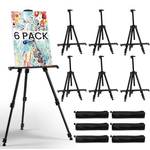 Art Easel for Painting and Display – 6pcs Adjustable Floor 66 Inch Folding Metal Easel Stand for Sign - Table Top Canvas Stand - Portable Drawing Paint Heavy Duty for Artist Adults Holder or Teen - style: 66B 6-Pack