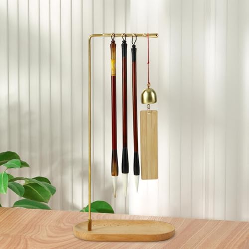 kowaku Natural Beech Wood Calligraphy Brush Holder, 7-Shaped Pen Stand for Desk Organizer, Chinese Design Stationery Rack for Students & Artists