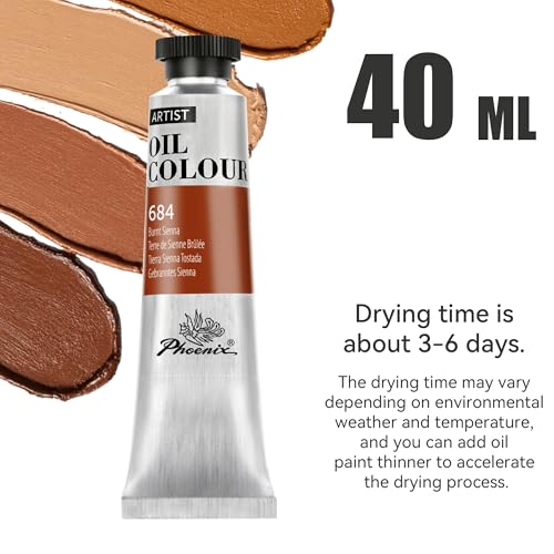 PHOENIX Raw Umber Oil Paint - 40ml / 1.35 Fl oz. Single Tube - Artist Quality Oil Based Paint for Professionals - color: Raw Umber