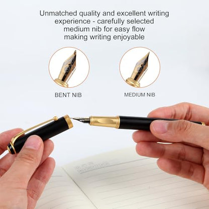 Fountain Pen-Smooth Writing Metal Water Pen with Gift Case Fine Nib Consistent Ink Flow Luxury Pen for Nice Pens Includes a Calligraphy Nib 8 Ink Cartridges and a Converter (Gold) - color: Gold