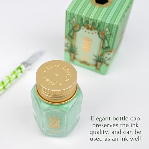 Ferris Wheel Press Courtley Clover 28ml Calligraphy Ink for Calligraphy & Dip Pens - National Art Supply 5x7 Microfiber Cloth - Opaque Light Green - Waterproof Dip Pen Ink for Artists