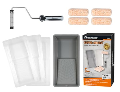 ROLLINGDOG 4 Inch Paint Roller - 4" Microfiber Jumbo Mini Paint Roller 3/8” Nap,Paint Tray with Disposable Liners - color: Microfiber Roller With Tray